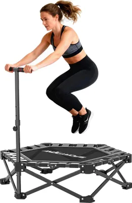 Obrázek produktu pro Fitness trampolína – rebounder – Ø 102 cm – skládací – nastavitelná rukojeť ve 3 výškách – kardio cvičení na břicho a pas – s přepravní taškou – černá