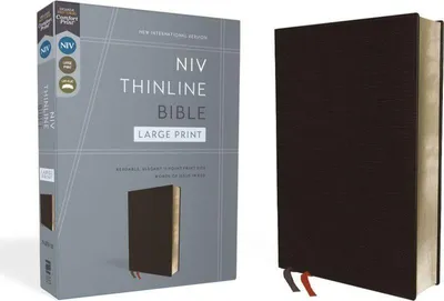 Produktbild von NIV, Thinline Bible, Large Print, Lederfaserstoff, Black, Red Letter Edition