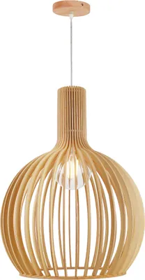 Image de "MINKA" Ø35cm Suspension en bois - Style nordique fait main E27, Hauteur réglable pour la cuisine ou le salon