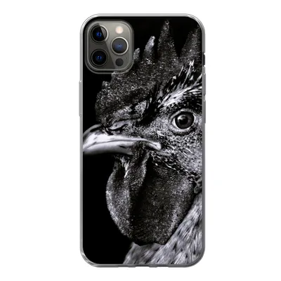 Produktbild von MuchoWow® Handyhülle Schutzhülle Hülle für iPhone 12 Pro Max Hahn - Vogel - Schwarz - Weiß Silikon Softcase Handy Hülle - Hartschale