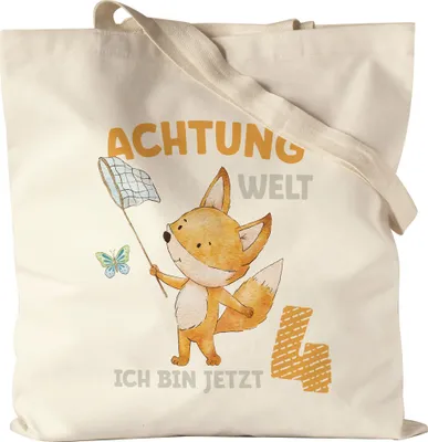 Produktbild von Achtung Welt Ich Bin Jetzt Vier Stoffbeutel Jutebeutel Canvas 4. Geburtstag 4 Jahre Schmetterling Geburtstagskind Alles Gute