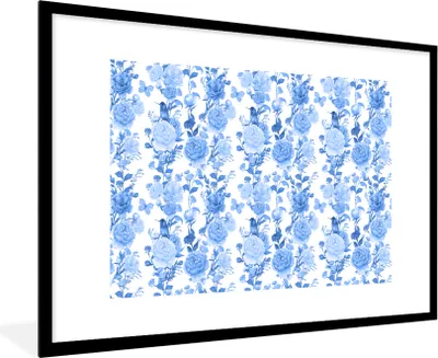 Produktbild von MuchoWow® Gerahmtes Poster Blumen - Rosen - Blau 90x60 cm - Poster mit Schwarzem Bilderrahmen Wandposter Rahmen Foto Bilder - Wanddekoration - Fotos