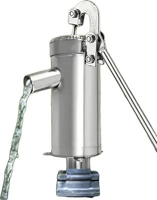 Produktbild von Manuelle Tiefwasserpumpe, 202 Edelstahl, 25,5 cm Höhe, 44 cm Griff Länge, 32 mm Schnittstellengröße, 8 m Wassertiefe