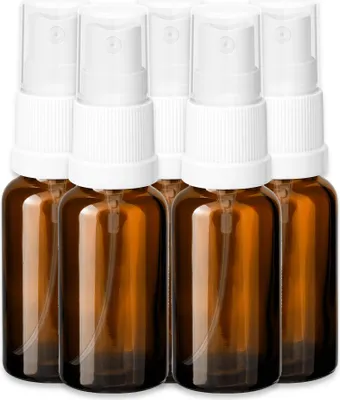 Produktbild von 5x Glasflasche braun 20 ml mit weißem Zerstäuber leere Kosmetikflasche