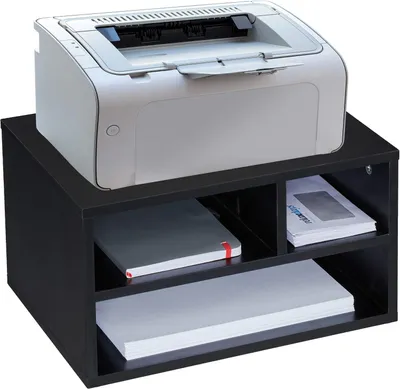 Productafbeelding van Printerkastje bureau - 3 vakken - Spaanplaat - Printerstandaard - 22,5 x 49 x 30 cm - Zwart