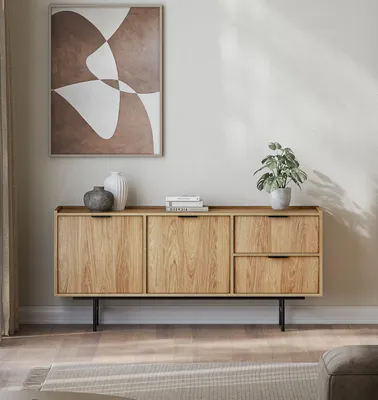 Produktbild von AX LIVING Nordiva Kommode mit Schublade 150 cm Hikora Natur Sideboard Holz