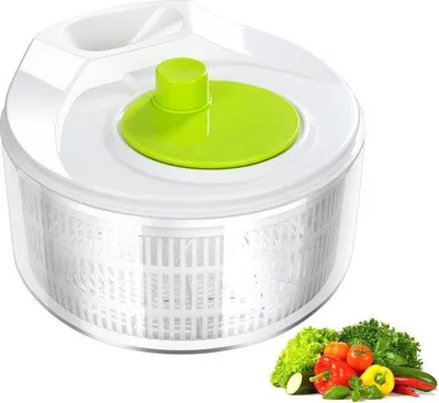 Image de Saladier en plastique avec couvercle, 3 litres, 22,5 x 15 cm, blanc/vert