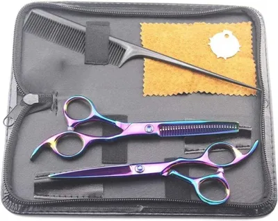 Produktbild von Friseurscheren-Set aus Edelstahl für professionelles Haarstyling und Trimmen, Effilierschere und Flachschere, 6 Zoll