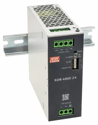 Productafbeelding van MEANWELL XDR-480E-24: AC-DC industriële voeding, montage op rails, 480W, 24V, 20A