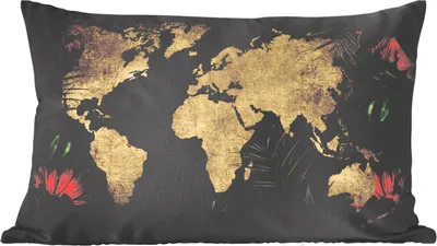 Produktbild von MuchoWow® Zierkissen Sofakissen Wohnzimmer Dekokissen 50x30 cm Weltkarte - Vintage - Blätter - Wohnzimmerdekoration - Polster mit Photo