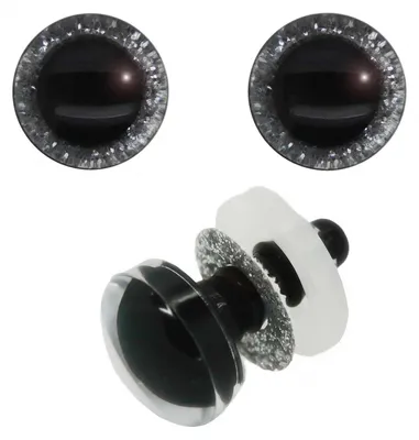 5 Paar Glitzer-Augen Kunststoffauge 20mm Sicherheitsaugen Puppen, Kuscheltiere silber