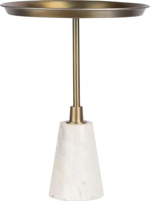 Produktbild von Qiyano Beistelltisch rund mit dünnem Fuß und Marmorsockel Eisen Tablett Modern Elegant Handgefertigt Pflanzenständer Wohnzimmer Ablage Höhe: 51 cm Farbe: Weiß /Gold