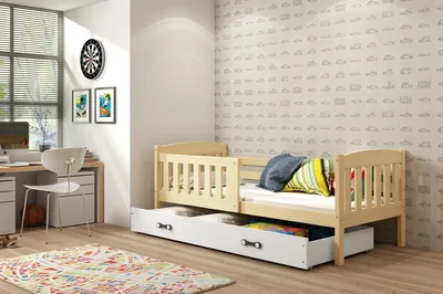 Image de Lit enfant avec espace de rangement avec matelas 90x200 BRIGID - pin / blanc