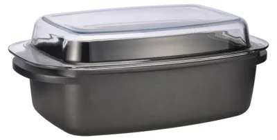 Produktbild von Aluguss Bräter 39 x 22 cm mit Glasdeckel - 5,6 L - Metall Schmortopf mit Antihaft Beschichtung - Kasserolle Servierpfanne Auflaufform spülmaschinenfest