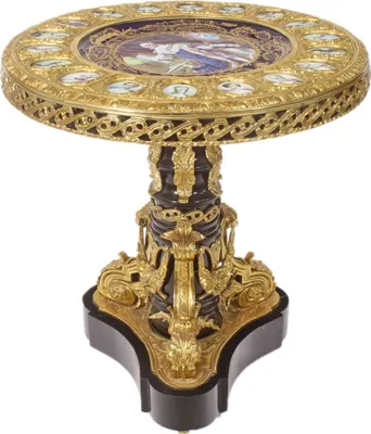 Produktbild von Casa Padrino Barock Beistelltisch Braun / Rot / Gold Durchmesser 78cm, Höhe 83 cm Handarbeit, Handbemalt- Limited Edition