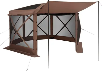 Produktbild von Pop-up-Gazebo-Screen-Zelt, 3,6 x 3,6 m großes 6-seitiges Camping-Vordachzelt mit abnehmbarem Dach und Tragetasche, schnell aufzubauen und bissfest, Screen House Sonnenschutz für 8-10 Personen, für den Garten oder die Terrasse, braun