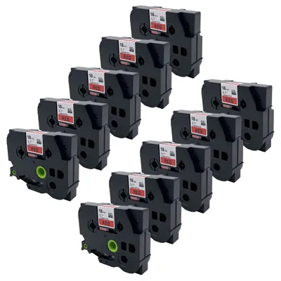 Produktbild von DULA Etikettenband - Kompatibel mit Brother P-Touch Tze-441 - 10 Stück - Schwarz auf rot - 18mm x 8m