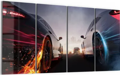 Produktbild von DEQORI Glasbild Echtglas 4x30x60 cm 'Rennen im Neonlicht' Wandbilder XXL groß