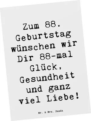 Produktbild von Mr. & Mrs. Panda Postkarte Spruch 88. Geburtstag Glückwünsche - Weiß - Geschenk, Fotokarte, unvergesslicher, Gesundheit, Designkarte, persönliches, Grußkarte, Liebe