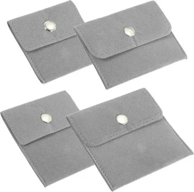 Image de Boîte de rangement sécurisée, 4 sacs en cuir avec fermeture à clip, coffret portable pour bijoux de cou, bracelets, colliers, bagues, montres, couleur gris