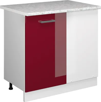 Produktbild von Eckschrank für Hausrat Vicco R-Line Bordeaux Hochglanz 86 cm mit Tür, mit Arbeitsplatte, Model 41814