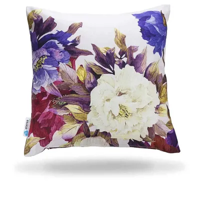 Produktbild von etérea Dekokissen Kissenhülle Blumen Weiß Blau Alba 40x40 cm Taupe 100%
