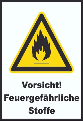 Produktbild von Vorsicht Feuergefährliche Stoffe Schild A5 Rückseite selbstklebend