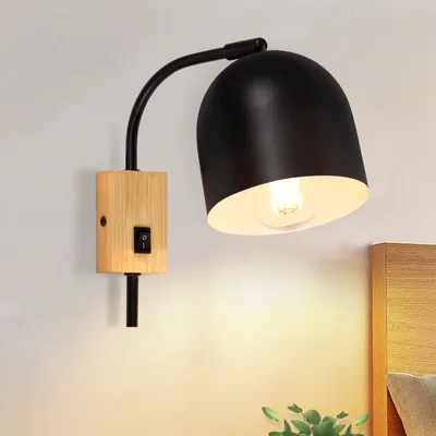 Produktbild von ZMH Wandleuchte Schwarz Innen Holz mit Kippschalter Wandlampe Vintage E27  Metall Schwenkbar 330° Wandspots für Flur Kinderzimmer Wohnzimmer Schlafzimmer Treppe