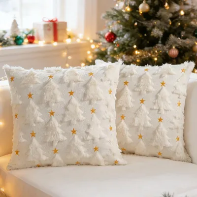 Kissenbezüge Weihnachten 45x45 cm, Plüsch, 2 Stück, weiß