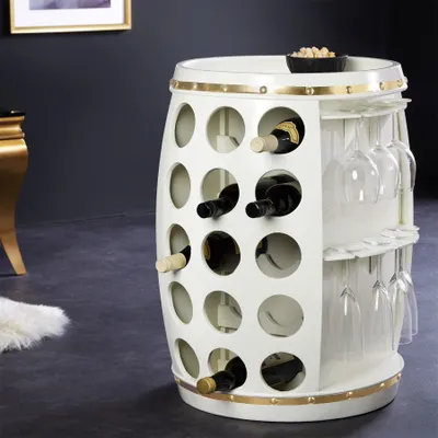 Produktbild von riess-ambiente Design Weinfass BODEGA WHITE 70cm weiß gold Pinie Flaschen Gläseraufhängung Weinregal Barregal Weinschrank