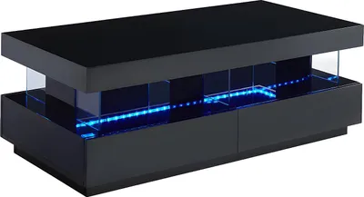 Produktbild von Couchtisch - MDF - LED - 2 Schubladen und 2 Nischen - Schwarz - FABIO II