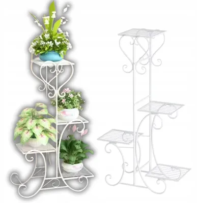 Produktbild von Pflanzenständer aus Metall - 79 cm - Deko-Pflanzenregal mit 4 Ebenen - Weiß
