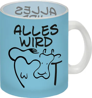 Produktbild von Alles wir KUHt Glas Tasse in blau zum Thema Bauernhof mit Kuh Motiv