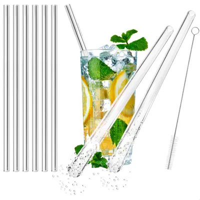 Produktbild von com-four® 6x Glasstrohalme spülmaschinenfest und wiederverwendbar - Glas Strohhalme für Cocktails - Trinkhalme Glas mit Reinigungsbürste - Glastrinkhalm umweltfreundlich - 23 cm