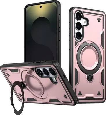 Immagine prodotto di Custodia a doppio strato per Samsung Galaxy S26+, custodia protettiva magnetica con anello e supporto Rosa