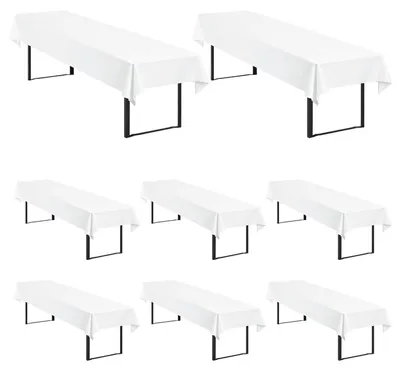 Immagine prodotto di Tovaglie per tavoli da birra, confezione da 8 pezzi, colore bianco, dimensioni 250x100 cm, in poliestere, lavabili e senza pieghe