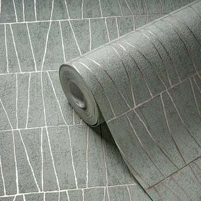 Produktbild von Bemusterte Tapete mit geometischem Mosaik– Grün, Gold