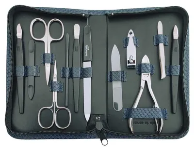 Produktbild von 12teiliges Solingen* Maniküre Set mit Leder-Etui Nagelpflege, Germany Dunkelblau