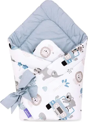 JUKKI Babyhörnchen Decke für Neugeborene Babydecke Einschlagdecke Wickeldecke [Blue Safari]