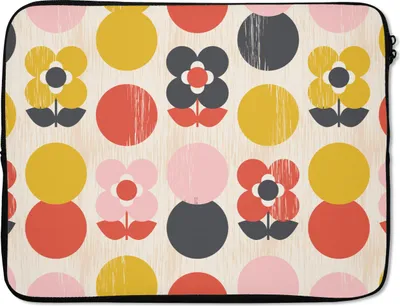 Produktbild von MuchoWow® Laptop Hülle 17 Zoll Laptoptasche Retro - Design - Blumen - Pastell - Zipper - Schutzabdeckung