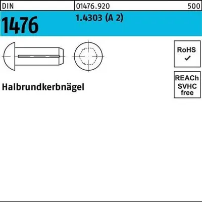 Produktbild von Reyher Halbrundkerbnägel DIN 1476 1.4303 5 x 12 A 2 (100 Stück)