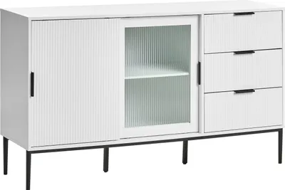 Produktbild von BELIANI Sideboard aus weißem MDF mit zwei Türen moderner minimalistischer Design Aufbewahrungsmöbel für das Wohnzimmer