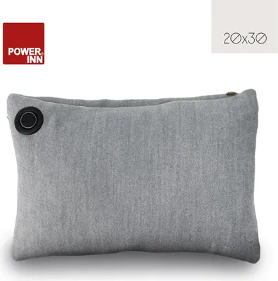A light gray heating pad with a black control dial on a white background.