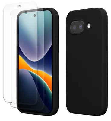 Produktbild von kwmobile Handyhülle mit 2x Displayschutzfolien kompatibel mit Google Pixel 9a Hülle - Screen Protector aus gehärtetem Glas - kabelloses Laden -