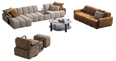 Zdjęcie produktu dla Stylowy zestaw wypoczynkowy Nowoczesny 3-osobowy fotel tapicerowany Stolik kawowy