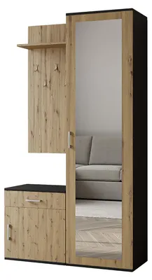 Produktbild von Margaret Hadas24 Garderobe PATRICIA 100 cm mit Spiegel, Flurgarderobe mit Schuhschrank und Schublade, Dielengarderobe Garderobenset (schwarz, artisan)