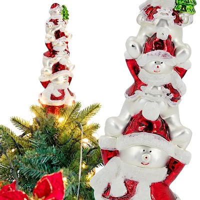 Obrázok produktu pre Sklenená vrcholová ozdoba na vianočný stromček s motívom troch snehuliakov, biela, 28 cm