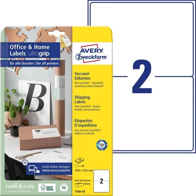 Immagine prodotto di AVERY Zweckform 7168-10 20 AVERY Zweckform Versandetiketten 7168-10 weiß 199,6 x 143,5 mm