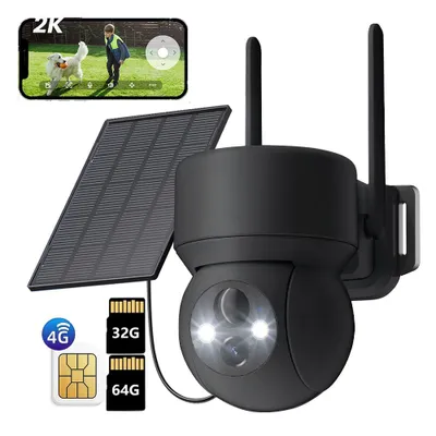 Obrázek produktu pro dohledová kamera 4G LTE Venkovní solární kamera se SIM kartou s 32G a 646G kartou bez WiFi 2K PTZ bezdrátová IP kamera bez WiFi PIR detekce Barevné noční vidění