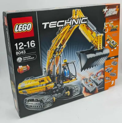 The image shows the box of a LEGO Technic motorized tracked excavator set.